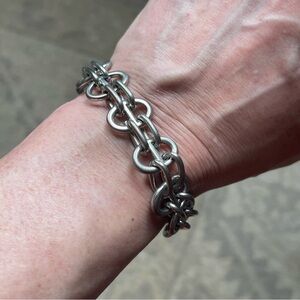 Bracelet Silvertone Metal Links Chunky Chain Industrial Gothic Punk Grunge Moto